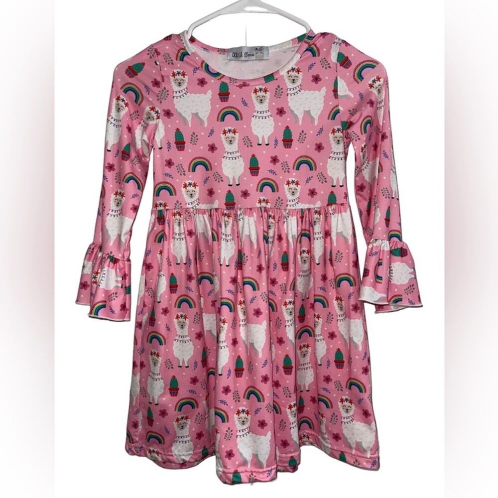 *SOLD* Girl's Pink Llama Party Dress - Size 7/8
